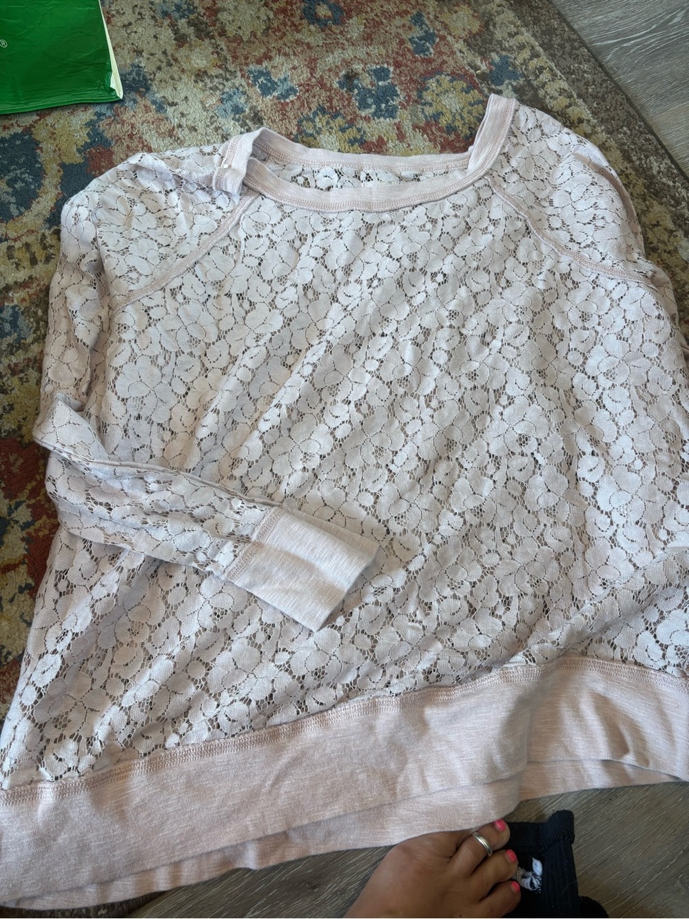 aerie Pink Lace Long Sleeve Pullover
